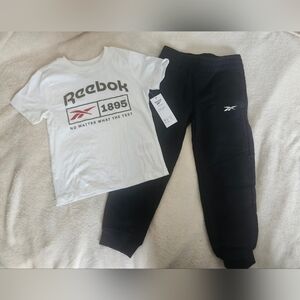 Reebok White T-Shirt and Black Sweatpants Set
